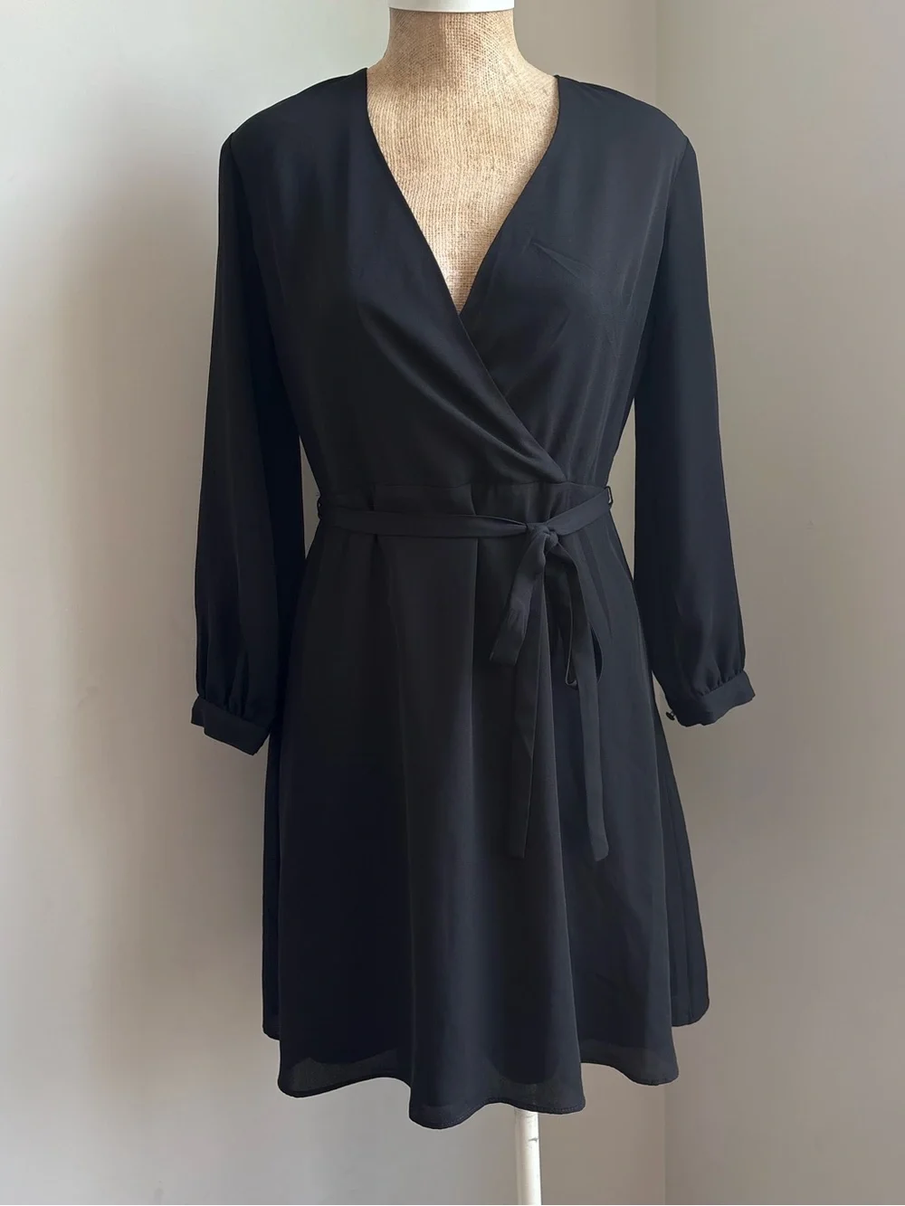 Banana Republic Black Faux Wrap Tie Waist Dress Petite 2P NWT